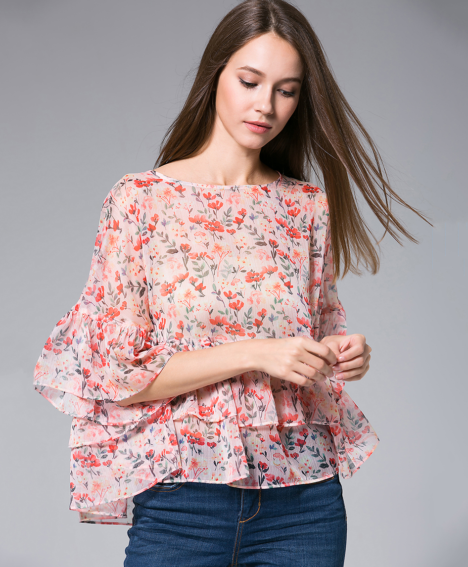 Tops - Flowers Printed silk Chiffon top